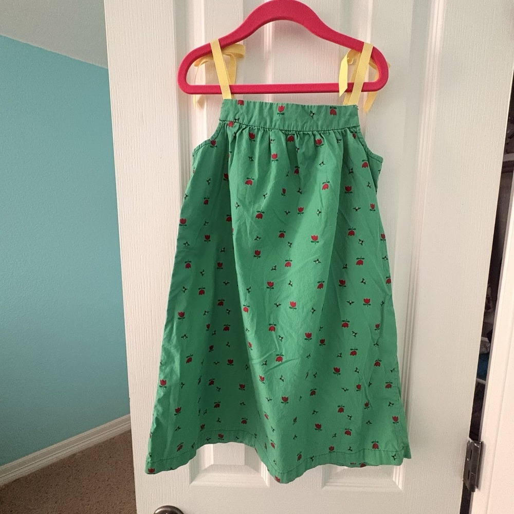 Hanna Andersson Green Tulip & Bee Shift Dress Girl's Size 120 - Picture 2 of 7